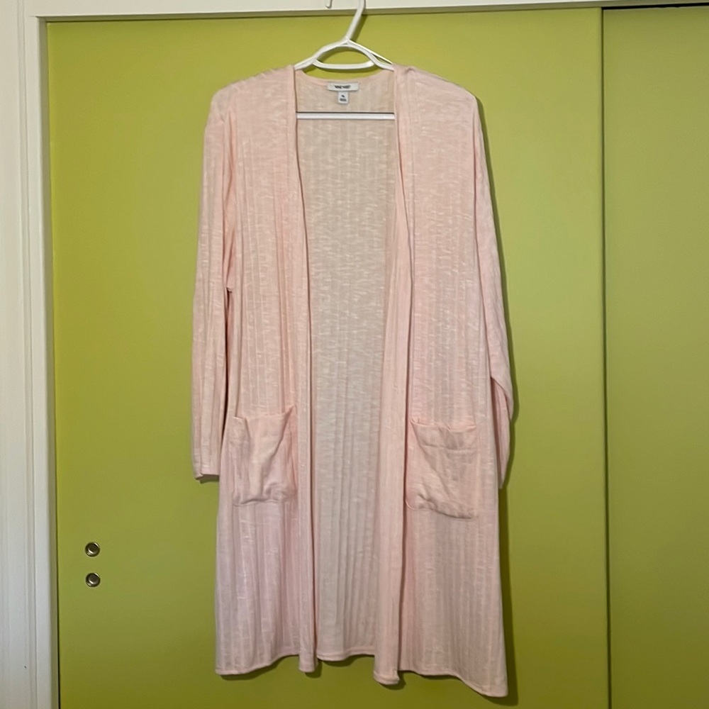 Nine West long, pink, ribbed cardigan, size XL